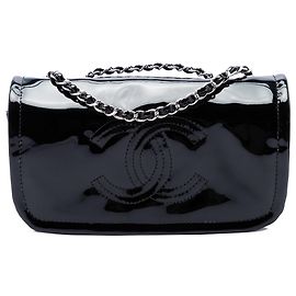 Chanel Black CC Patent Lipstick Ligne Flap