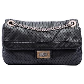 Chanel Black Medium Perforated Calfskin Reissue 2.55 Drill Flap