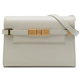 Autre Marque Saint Laurent Bolsa de Ombro Manhattan Small em Pele de Bezerro Lisa Branca
