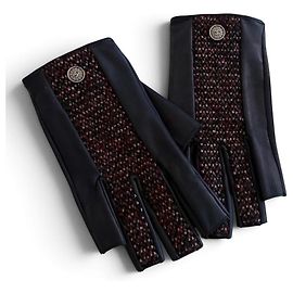Chanel Guanti senza dita in pelle e tweed