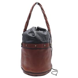 BORSA A MANO VINTAGE FENDI PALAZZO BUCKET IN PELLE GRANULATA MARRONE