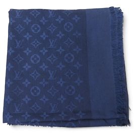LOUIS VUITTON MONOGRAM CLASSIC 140 CM WOLL UND SEIDE BLAU SCARF SHAWL