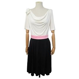 ABITO LOUIS VUITTON COL BENITIER SETA 38 M FIOCCO NERO BIANCO ROSA ABITO DI SETA