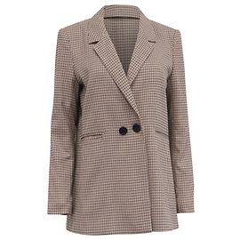 Anine Bing Double-Breasted Blazer mit Hahnentrachten-Print aus braunem Polyester