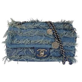 Chanel Coco Mark Turn Lock Denim Leder Schultertasche mit Kette