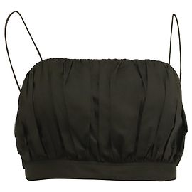 Autre Marque Top cropped Matteau con scollo quadrato in cotone olive