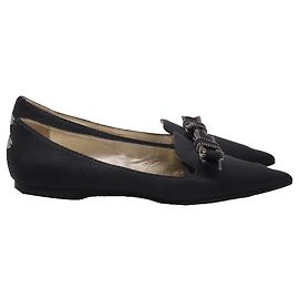Jimmy Choo Ballerinas aus schwarzem Leder mit Schlangenleder-Prägung und Schleife