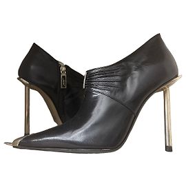 Autre Marque Hamlet Couture Schwarze Leder Stiefeletten Silber Absatz