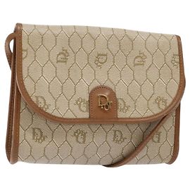 Christian Dior Bolsa de Ombro em Lona Honeycomb Bege Dourado