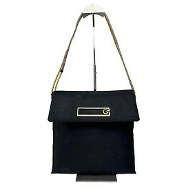 Vintage Givenchy Schultertasche mit Klappe Späte 1980er Jahre Schwarz Gold