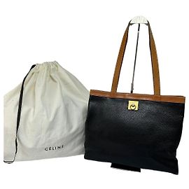 Céline Vintage Celine strukturierte Handtasche aus genarbtem Leder mit oberem Griff c. 2009 Black Tan