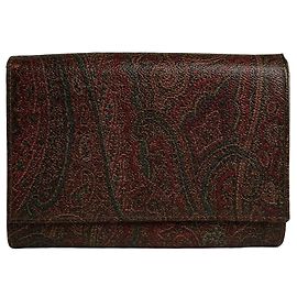 Vintage Etro Paisley Coated Canvas Bifold Wallet Late 1990s Red Brown