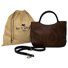 Vintage Etro Paisley beschichtete Canvas Top-Handle Bag ca. Ende 2000er Braun Schwarz