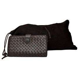 Portafoglio bifold Vintage Bottega Veneta Intrecciato intrecciato Marrone scuro