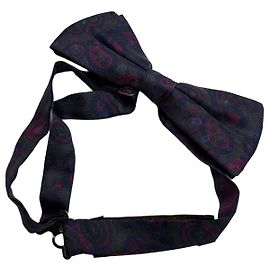 Papillon Vintage Gucci in seta Paisley c. fine anni '80 Navy Rosa Verde
