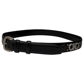 Ceinture en cuir Vintage Salvatore Ferragamo Gancini Fin des années 1990 Noir Argent
