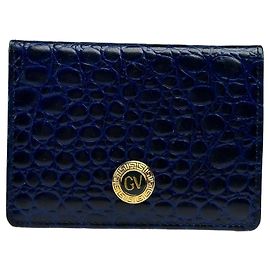 Vintage Versace Bifold Wallet Krokodil-Optik ca. Anfang der 1990er Navy