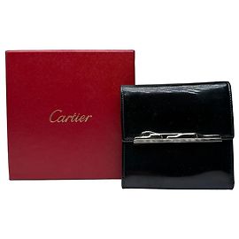 Vintage Cartier Bifold Portemonnaie aus Lackleder Ende der 1990er Jahre Schwarz