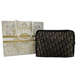 Vintage Dior Oblique Jacquard Zip Pouch Ende der 1970er Black Beige