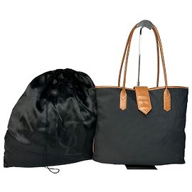 Bolsa Tote vintage Yves Saint Laurent em lona e couro Final dos 1990s Preto Cognac
