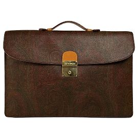 Vintage Etro Paisley Coated Canvas Briefcase Late 1990s Brown