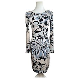 Abito lungo vintage Emilio Pucci in jersey primi anni 2000 Cream Blue XS