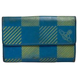 Cartera bifold Vintage Vivienne Westwood con estampado de cuadros principios de los 2000 Turquoise Yellow