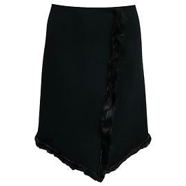 Prada Black Wool and Angora Skirt with Mink Fur Trim
