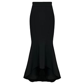Falda maxi Alexandre Vauthier negra de talle alto, corte high-low en crepé con dobladillo acampanado