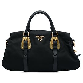 Prada Soft Calf Trimmed Tessuto Satchel in Schwarz