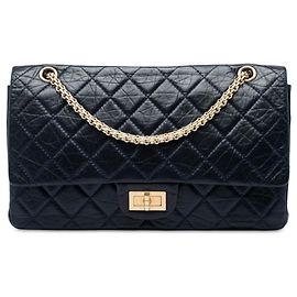 Borsa a tracolla Chanel Reissue 2.55 Double Flap 227 in pelle di vitello matelassé blu