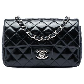 Chanel Mini Rectangular Classic Patent Single Flap Crossbody Bag Schwarz