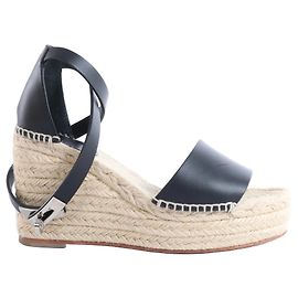 Sandales à semelles compensées Hermès Tivoli Hemp x Leather en Beige x Black 191098Z, Taille EU 37