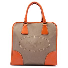 Sac satchel Prada en toile Canapa logo avec garnitures en Saffiano marron