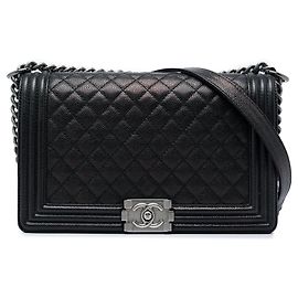 Borsa a tracolla Chanel Boy Flap Large Quilted Caviar Nera