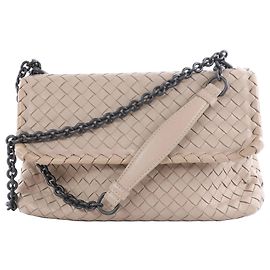 Borsa a tracolla in pelle con catena Olympia Intrecciato Bottega Veneta in Beige