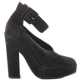 Hermès HERMES Tacones con tira de cuero y gamuza Negro, Talla 38 EU
