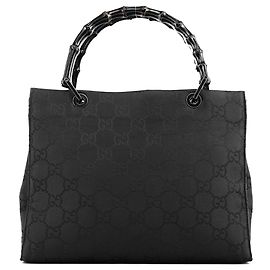 Gucci Diana Bamboo Tote Bag 001 1016 aus schwarzem GG-Nylon