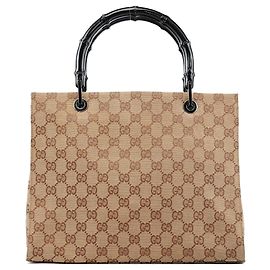 Gucci 002 1016 Beige Brown GG Diana Bamboo Tote Bag