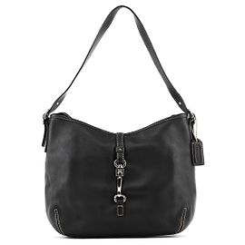 Coach 9266 Hobo-Schultertasche aus schwarzem Leder mit Clip