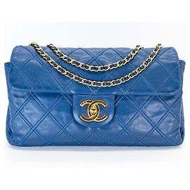 Borsa a tracolla Chanel Quilted Single Flap Blau – Double Chain – Gold Hardware