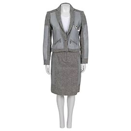 Traje de falda Christian Dior de lana y seda gris Sz.38 de segunda mano