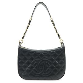 Bolsa de Ombro com Corrente CHANEL COCO Mark em couro caviar Preta A20993