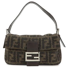 FENDI Zucca Mamma Baguette Wool Leather Shoulder Bag Hand Bag 26424