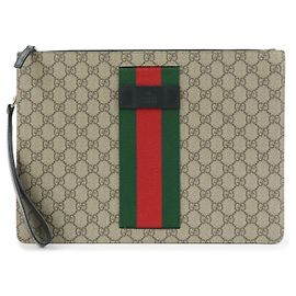 GUCCI Sherry GG Supreme Leather Clutch Bag Flat Pouch Beige 433665