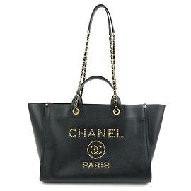 CHANEL Deauville GM Caviarskin 2Way Tote Bag Shoulder Bag Black A66941
