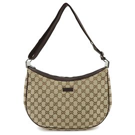 GUCCI GG Canvas Leder Schultertasche Handtasche Braun Beige