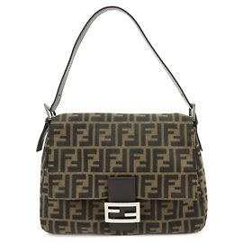 FENDI Zucca Mamma Baguette Schultertasche aus Canvas und Leder Braun 26325