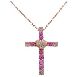 Autre Marque Collana STAR JEWELRY Croce Diamante Zaffiro Rosa K18 PG Rose Gold
