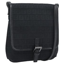 Fendi Zucchino Canvas Shoulder Bag Black